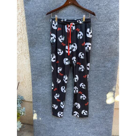 Friday the 13th Pants Mens Medium Black Lounge Pajama Horror Movie Jason M Ask - Picture 1 of 9